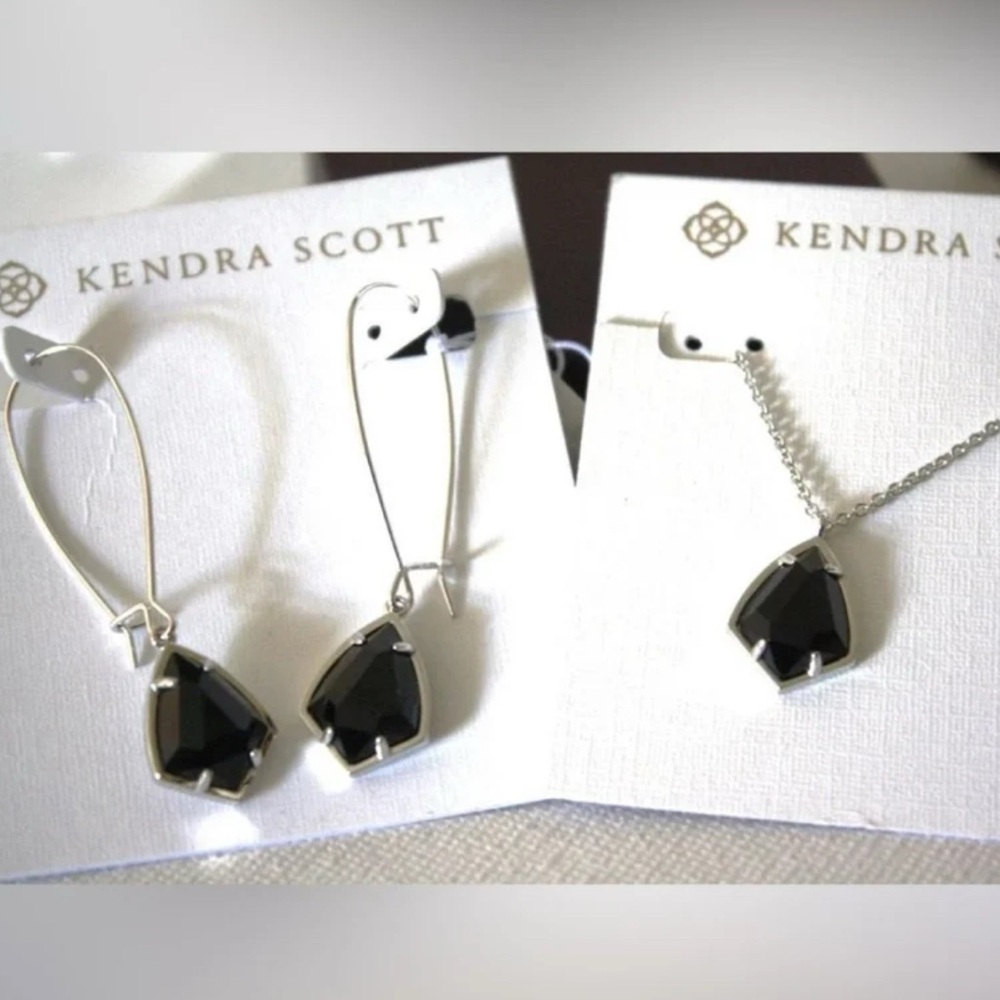 Kendra Scott Black and Silver Drop Earrings & Necklace Set